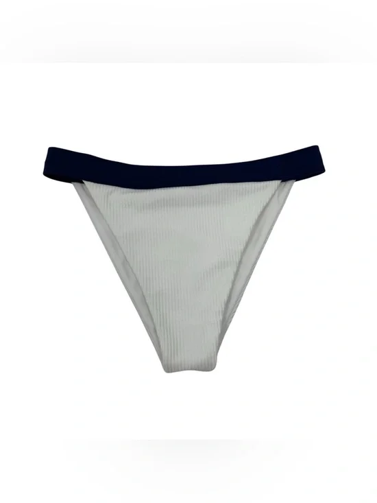 NWT TJ Swim Celeste White & Navy Ribbed Bikini Cheeky Swim Bottoms Size Medium - Picture 5 of 11